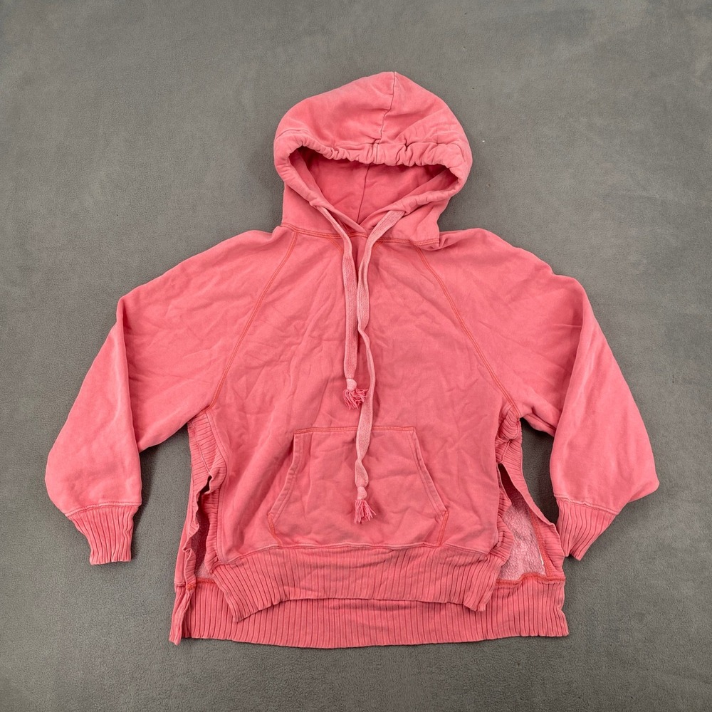 American Eagle Pink Side Slit Ruffle Hoodie Y2K Pullover Sweatshirt Small
